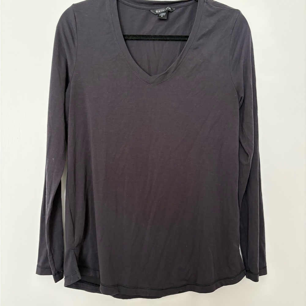 Athleta Black Long Sleeve V-Neck Top